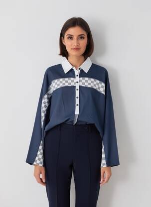 Chemisier coupe droite manches longues bleu ROSE GARDEN femme