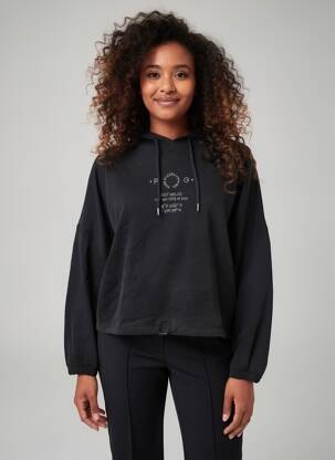 Sweat-shirt à capuche broderie manches longues noir ROSE GARDEN femme