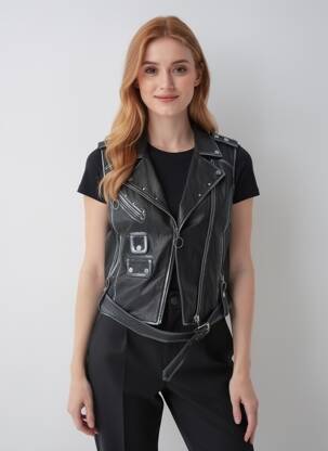 Veste en cuir coupe cintrée noir ROSE GARDEN femme