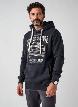 Sweat-shirt à capuche tissage jersey manches longues noir DAYTONA homme