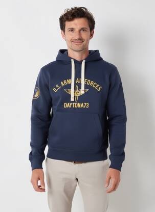 Sweat-shirt à capuche broderie manches longues bleu DAYTONA homme