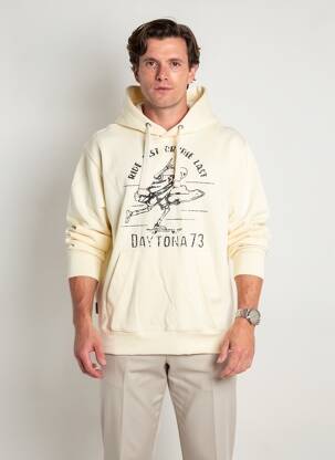 Sweat-shirt à capuche sérigraphie floquée manches longues beige DAYTONA homme