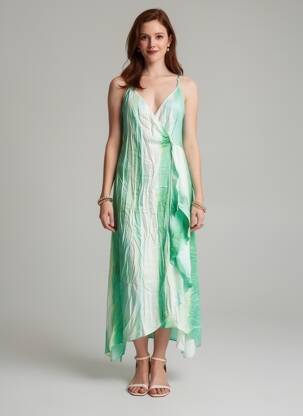 Robe longue manches bretelles ajustables fines bretelles vert SUNCOO femme