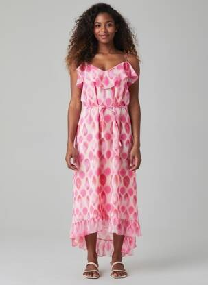 Robe longue imprimé fantaisie fines bretelles rose LPB femme