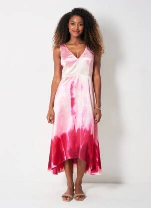 Robe mi-longue imprimé fantaisie sans manche rose LPB femme