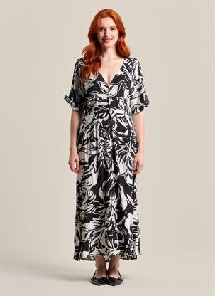 Robe longue imprimé fantaisie manches courtes noir LPB femme