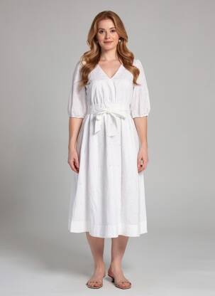 Robe mi-longue manches courtes manches courtes blanc ESPRIT femme