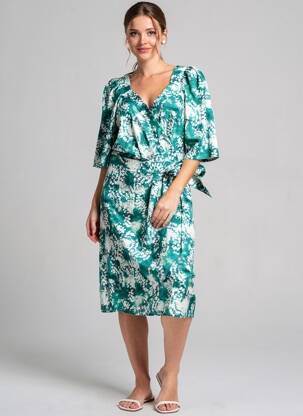 Robe mi-longue imprimé fantaisie manches courtes vert SUNCOO femme