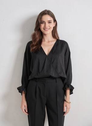 Blouse imprimé fantaisie manches longues noir LPB femme