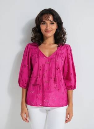 Top coupe cintrée manches 3/4 rose LOLA ESPELETA femme