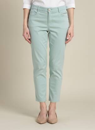 Pantalon 7/8 fermeture zippée sous rabat boutonné bleu LOLA ESPELETA femme