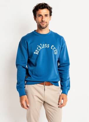 Sweat-shirt broderie manches longues bleu DAYTONA homme