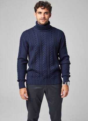 Pull col roulé tissage lainage manches longues bleu DAYTONA homme