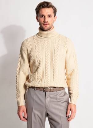 Pull col roulé tissage lainage manches longues beige DAYTONA homme