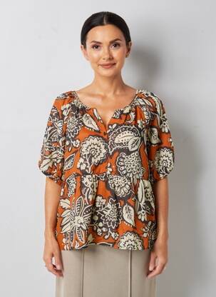 Blouse tissage popeline manches longues orange C'EST BEAU LA VIE femme