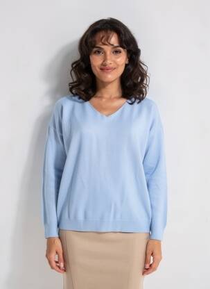 Pull col v manches longues bleu CIVICO 1 femme