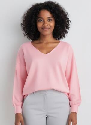 Pull col v manches longues rose CIVICO 1 femme