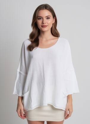 Pull coupe cintrée manches longues blanc GRIZAS femme