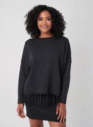 Pull coupe cintrée manches longues noir K-DESIGN femme