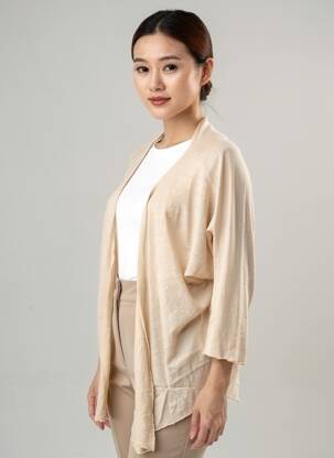 Gilet manches longues col châle beige POU NOU femme
