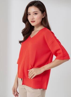 Pull tunique stretch manches 3/4 rouge GRIZAS femme