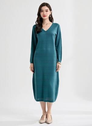 Robe pull col v manches longues vert TIFFOSI femme