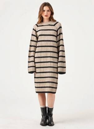Robe pull coupe cintrée manches longues marron B.YOUNG femme