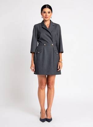 Robe courte manches 3/4 manches 3/4 gris MORGAN femme