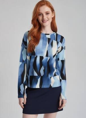 Pull coupe cintrée manches longues bleu B.YOUNG femme