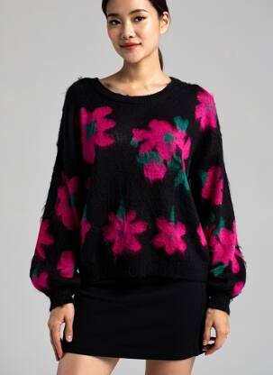 Pull stretch manches longues noir MOLLY BRACKEN femme