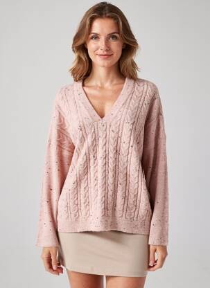 Pull tissage chiné manches longues rose B.YOUNG femme