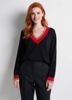Pull col v manches longues noir B.YOUNG femme