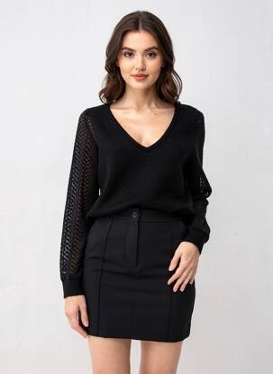 Pull col v manches longues noir DEELUXE femme