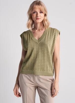 Pull col v sans manche vert DEELUXE femme