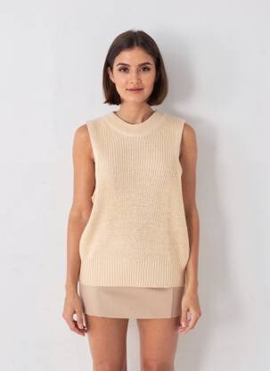 Pull stretch sans manche beige TIFFOSI femme