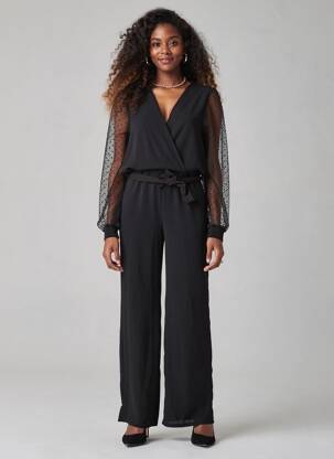 Combi-pantalon fermeture zippée au dos manches longues noir JOLIFLY & JUSTINE Y femme