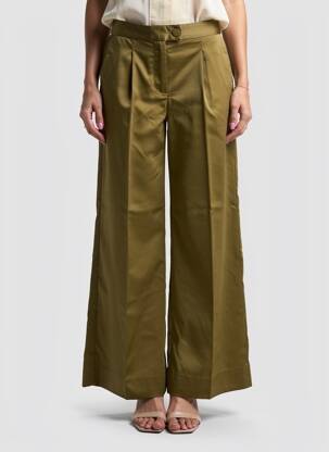 Pantalon flare fermeture zippée sous rabat boutonné vert 69.95 femme