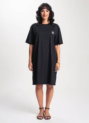 Robe mi-longue manches courtes manches courtes noir KARL LAGERFELD femme