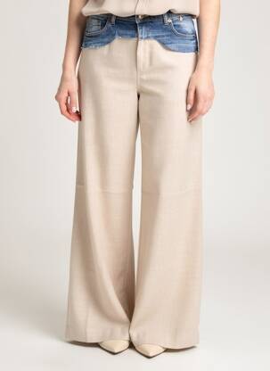Pantalon large fermeture zippée sous rabat boutonné taille normale beige DIXIE femme