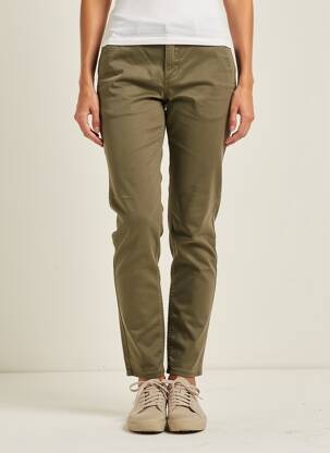 Pantalon chino tissage popeline taille normale vert HAPPY femme