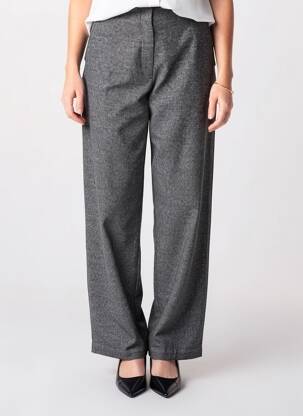 Pantalon droit fermeture zippée sous rabat avec crochet taille normale gris ICHI femme