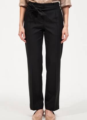 Pantalon droit tissage crêpe taille normale noir SIGNE NATURE femme