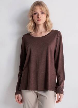 T-shirt manches longues manches longues marron ICHI femme
