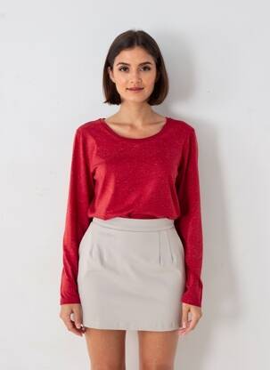 T-shirt manches longues manches longues rouge ICHI femme