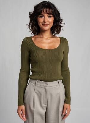 Pull coupe cintrée manches longues vert PAKO LITTO femme