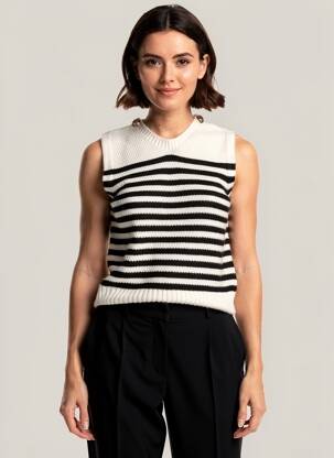 Pull coupe cintrée sans manche blanc INSPIRATION STUDIO femme