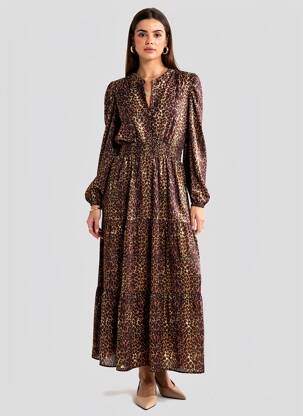 Robe longue tissage popeline manches longues noir AN' GE femme