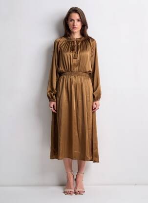 Robe longue manches longues manches longues marron AN' GE femme