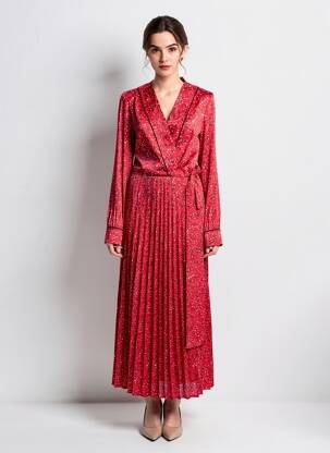 Robe longue tissage popeline manches longues rouge SCOTCH & SODA femme