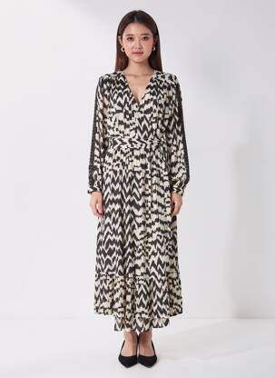 Robe longue imprimé fantaisie manches longues noir LA PETITE FRANCAISE femme